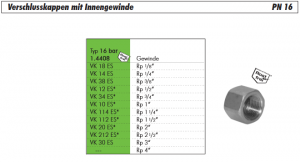 Verschlusskappe mit Innengewinde, PN 16, Edelstahl, Stopfen, Kappe, alle Größen